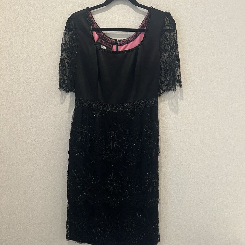 Vintage Beaded Lace Layered Sparkly Black Mini Dress Whimsical Party Wedding 20s